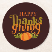 ダークブラウン秋ハッピー感謝祭イエローパンプキン ラウンドペーパーコースター (正面)