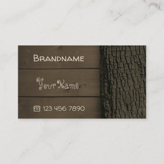ダークブラウン素朴自然木板の樹皮 名刺 (正面)