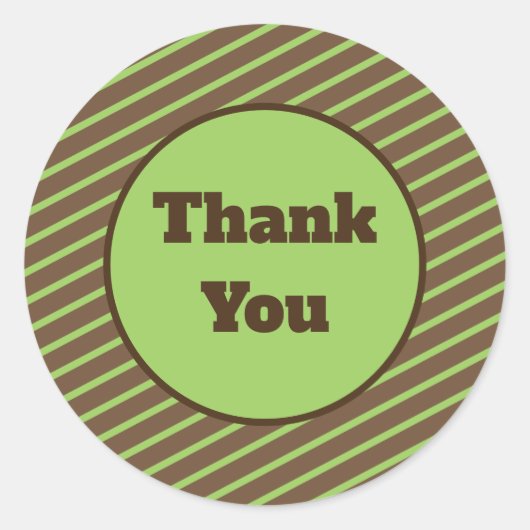 ダークブラウン緑のに感謝ストライプモダン ラウンドシール (正面)