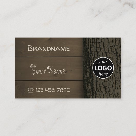 ダークブラウン自然木製ボード木の樹皮ロゴ 名刺 (正面)