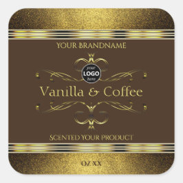 ダークブラウン金ゴールド縁どグリッター製品ラベルロゴ スクエアシール