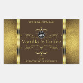 ダークブラウン金ゴールド縁どグリッター製品ラベルロゴ 長方形シール (正面)