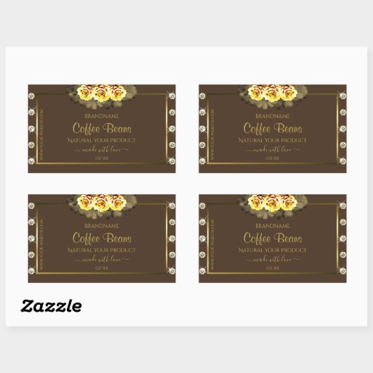 ダークブラウン金ゴールド製品ラベルイエローローズジュエリー 長方形シール (シート)