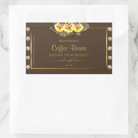ダークブラウン金ゴールド製品ラベルイエローローズジュエリー 長方形シール (バッグ)