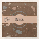 ダークブラウン&アーストーンテラッツォの名前 ガラスコースター (正面)