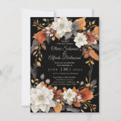 ダークブラウン、コーヒーキャラメルとベージュ秋のフローラ 招待状 (正面)