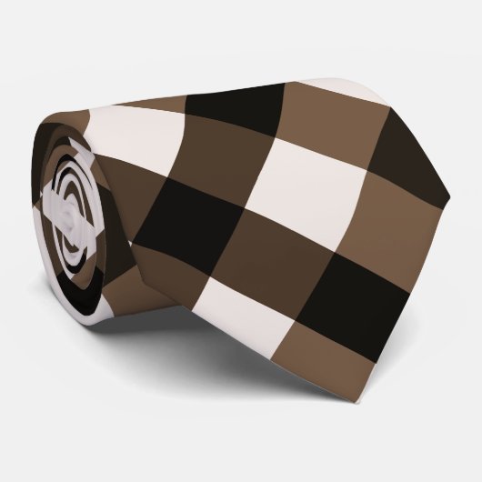 ダークブラウン、コーヒー、クリームの対角線状のギンガム ネクタイ (ロール)
