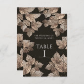 ダークブラウン & ブロンズの葉のラスティックテーブルナンバー 招待状 (正面/裏面)