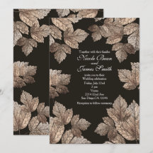 ダークブラウン & ブロンズの葉の落ち葉風秋の招待状