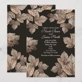 ダークブラウン & ブロンズの葉の落ち葉風秋の招待状 招待状