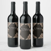 ダークブラウン & ブロンズの葉 秋のクラシック ワインラベル (ボトル)