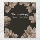 ダークブラウン & ブロンズの葉 秋のクラシック ワインラベル (シングルラベル)