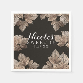 ダークブラウン&ブロンズ葉の素朴秋エレガント スタンダードカクテルナプキン