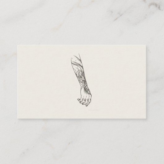 ダークブラックとカーキのタトゥー入れ腕タトゥーアーティスト 名刺 (裏面)