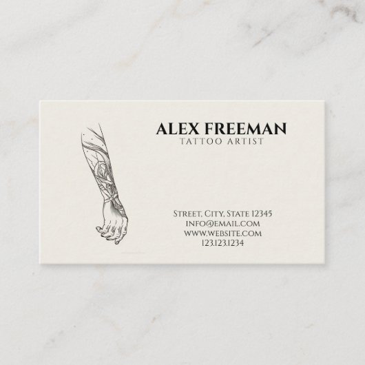 ダークブラックとカーキのタトゥー入れ腕タトゥーアーティスト 名刺 (正面)