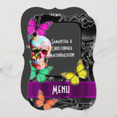 ダークブラックのスカルに結婚ゴシックのメニュー メニュー (正面/裏面)