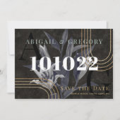 ダークブラックのムーディボタニカルウェディング日付を保存 セーブザデート (正面)