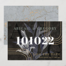 ダークブラックのムーディボタニカルウェディング日付を保存