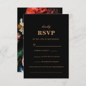 ダークブラックフローラRSVP結婚式招待状カード 出欠カード (正面/裏面)
