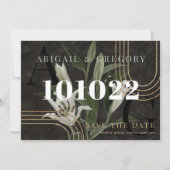 ダークブラックムーディグリーンボタニカル結婚ズ セーブザデート (正面)