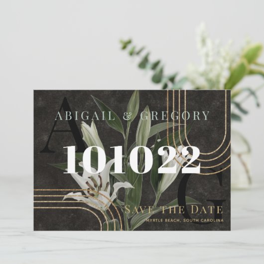 ダークブラックムーディグリーンボタニカル結婚ズ セーブザデート (スタンド正面)