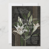 ダークブラックムーディグリーンボタニカル結婚ズ 招待状 (正面)