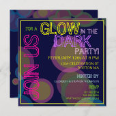 ダークブラックライトパーティの招待状で輝く 招待状 (正面/裏面)