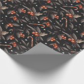 ダークブラックヴィンテージルックウィンターベリーキャンディーケーン ラッピングペーパー (角)