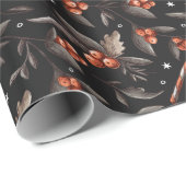 ダークブラックヴィンテージルックウィンターベリーキャンディーケーン ラッピングペーパー (ロールコーナー)