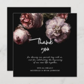 ダークブラック結婚フローラサンキューカード 招待状 (正面/裏面)