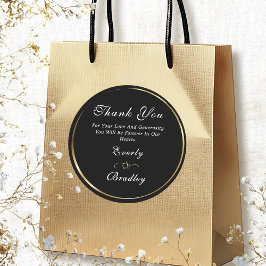 ダークブラック金ゴールドエレガントホワイトスクリプト ラウンドシール