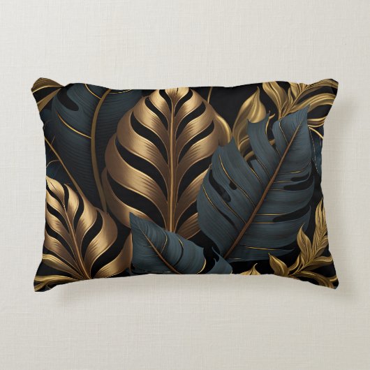 ダークブラック&ゴールデン葉装飾用クッション アクセントクッション (正面)