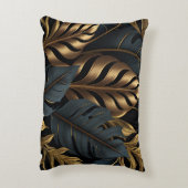 ダークブラック&ゴールデン葉装飾用クッション アクセントクッション (裏面(縦))