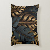ダークブラック&ゴールデン葉装飾用クッション アクセントクッション (正面(垂直))