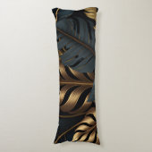 ダークブラック&ゴールデン葉装飾用クッション ボディピロー (正面縦)