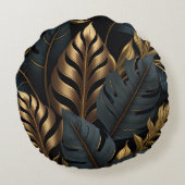 ダークブラック&ゴールデン葉装飾用クッション ラウンドクッション (裏面)