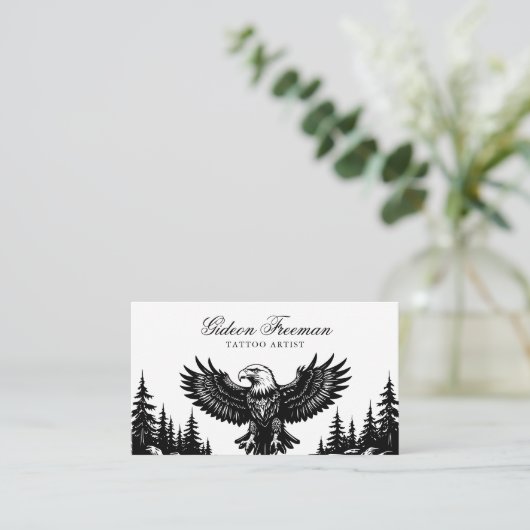 ダークブラック&ホワイトイーグルタトゥーアーティスト 名刺 (スタンド正面)