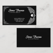 ダークブラック&ホワイトウィングススカルタトゥーアーティスト 名刺 (正面/裏面)