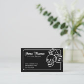 ダークブラック&ホワイトスカルサイコロタトゥーアーティスト 名刺 (スタンド正面)