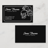 ダークブラック&ホワイトスカルサイコロタトゥーアーティスト 名刺 (正面/裏面)