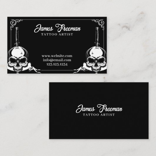 ダークブラック&ホワイトスカルズナイブタトゥーアーティスト 名刺 (正面/裏面)