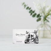 ダークブラック&ホワイトスカル蝶タトアーティスト 名刺 (スタンド正面)