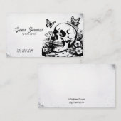 ダークブラック&ホワイトスカル蝶タトアーティスト 名刺 (正面/裏面)