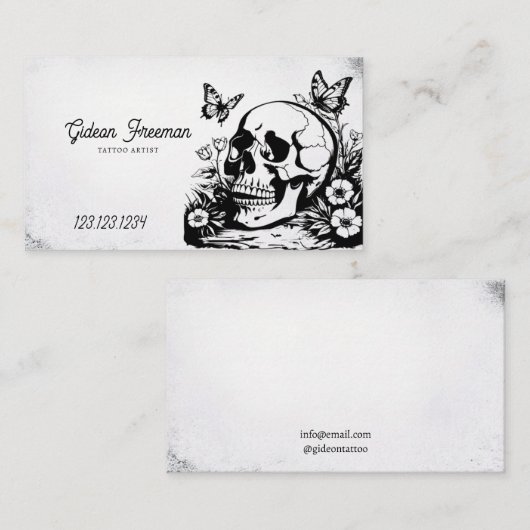 ダークブラック&ホワイトスカル蝶タトアーティスト 名刺 (正面/裏面)