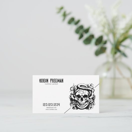 ダークブラック&ホワイトスネークスカルタトゥーアーティスト 名刺 (スタンド正面)