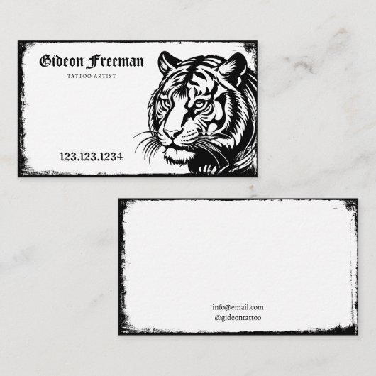 ダークブラック&ホワイトタイガータトゥーアーティスト 名刺 (正面/裏面)