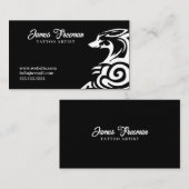 ダークブラック&ホワイトトライバルキツネタトゥーアーティスト 名刺 (正面/裏面)