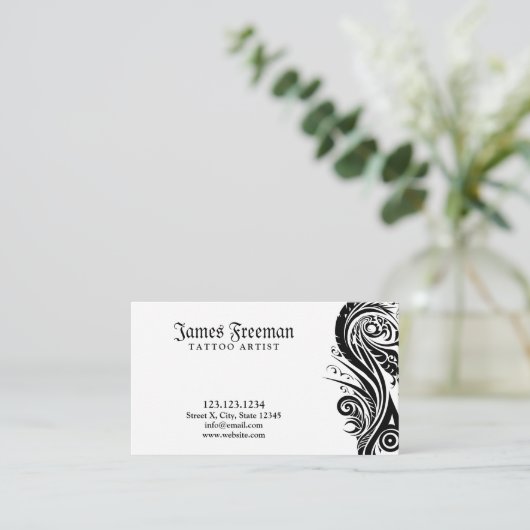 ダークブラック&ホワイトトライバルタトゥーアーティストタトゥースト 名刺 (スタンド正面)