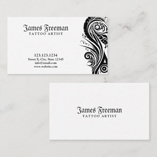 ダークブラック&ホワイトトライバルタトゥーアーティストタトゥースト 名刺 (正面/裏面)