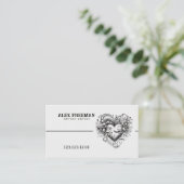 ダークブラック&ホワイトハートタトゥーアーティスト 名刺 (スタンド正面)